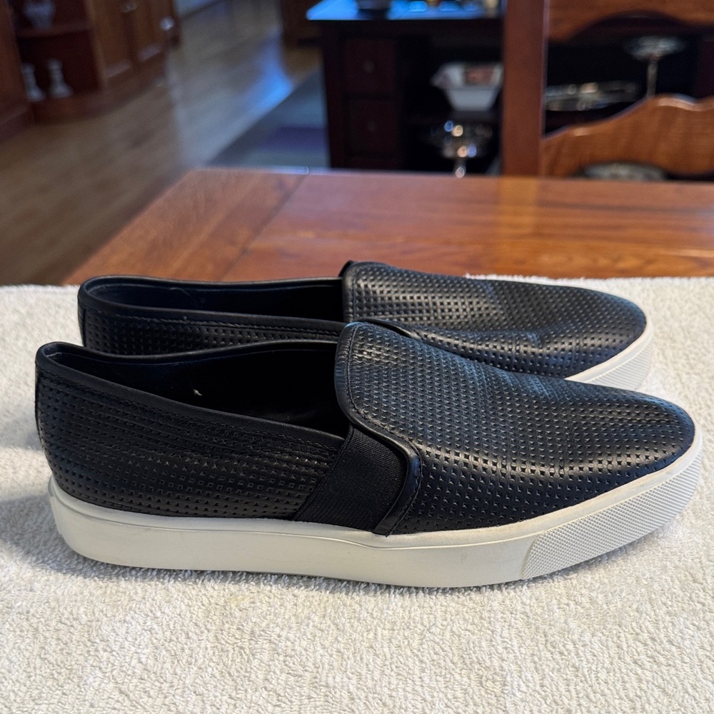 Vince Black Perforated Slip-On Athletic Shoes